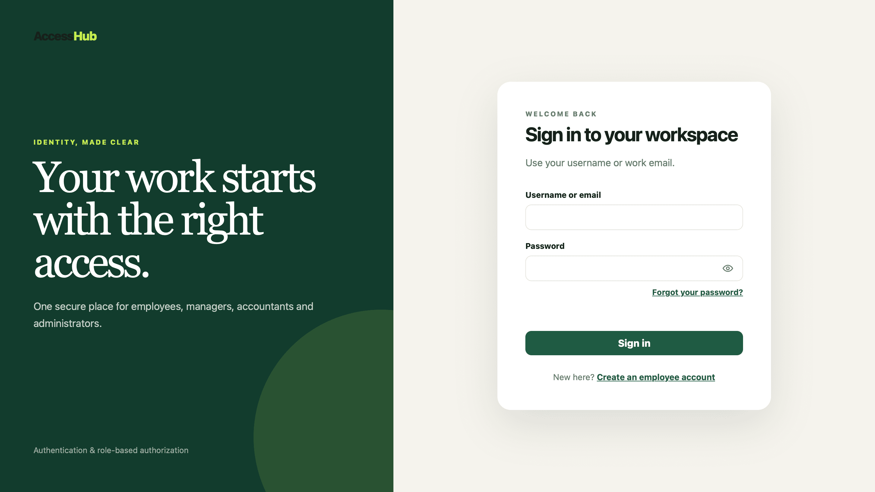 AccessHub authentication interface