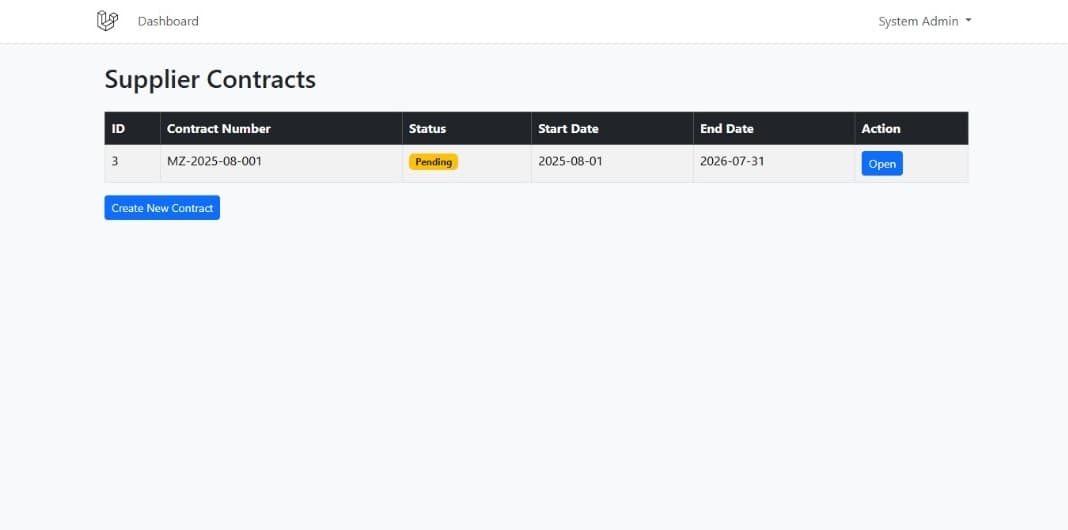 Clothe SCM interface screen 4