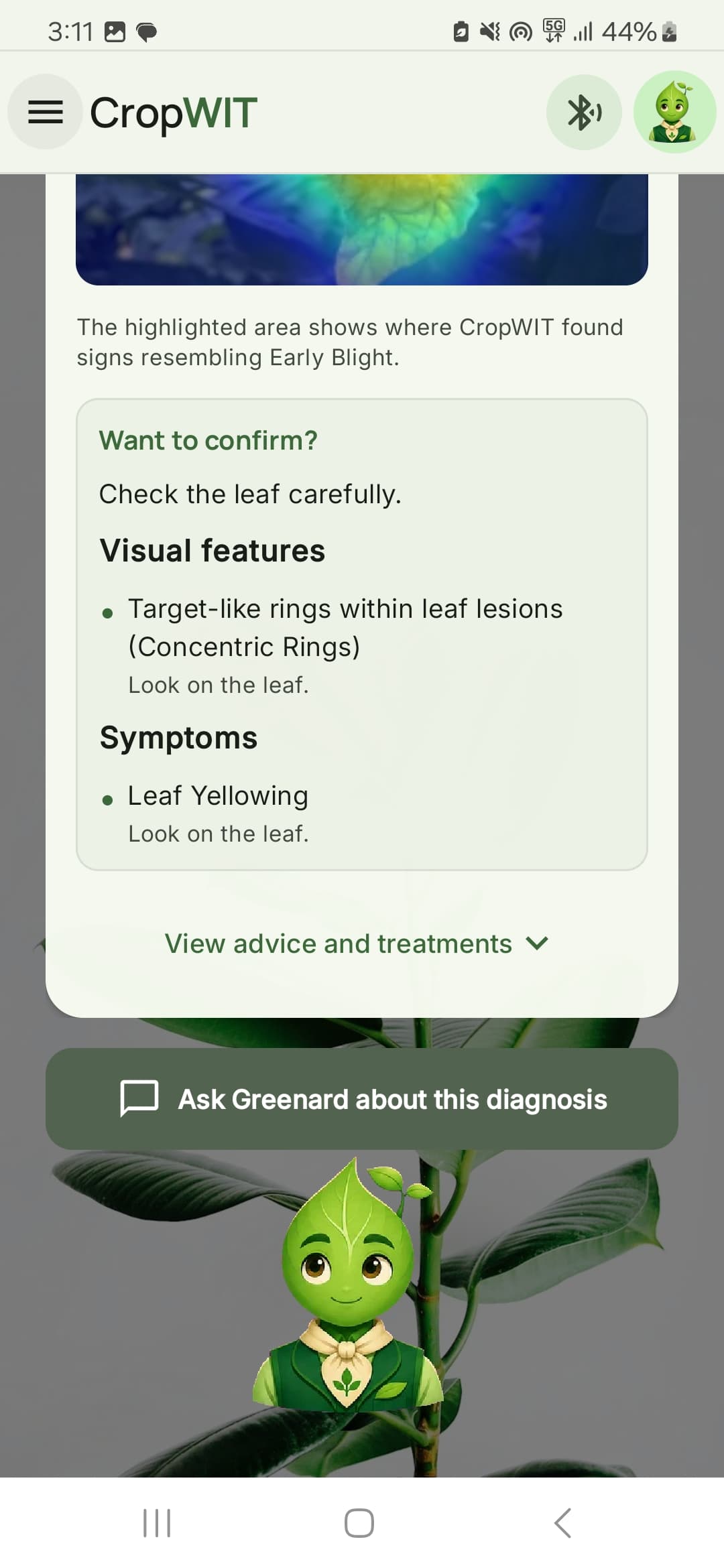 Greenard mobile interface: Grounded diagnosis context