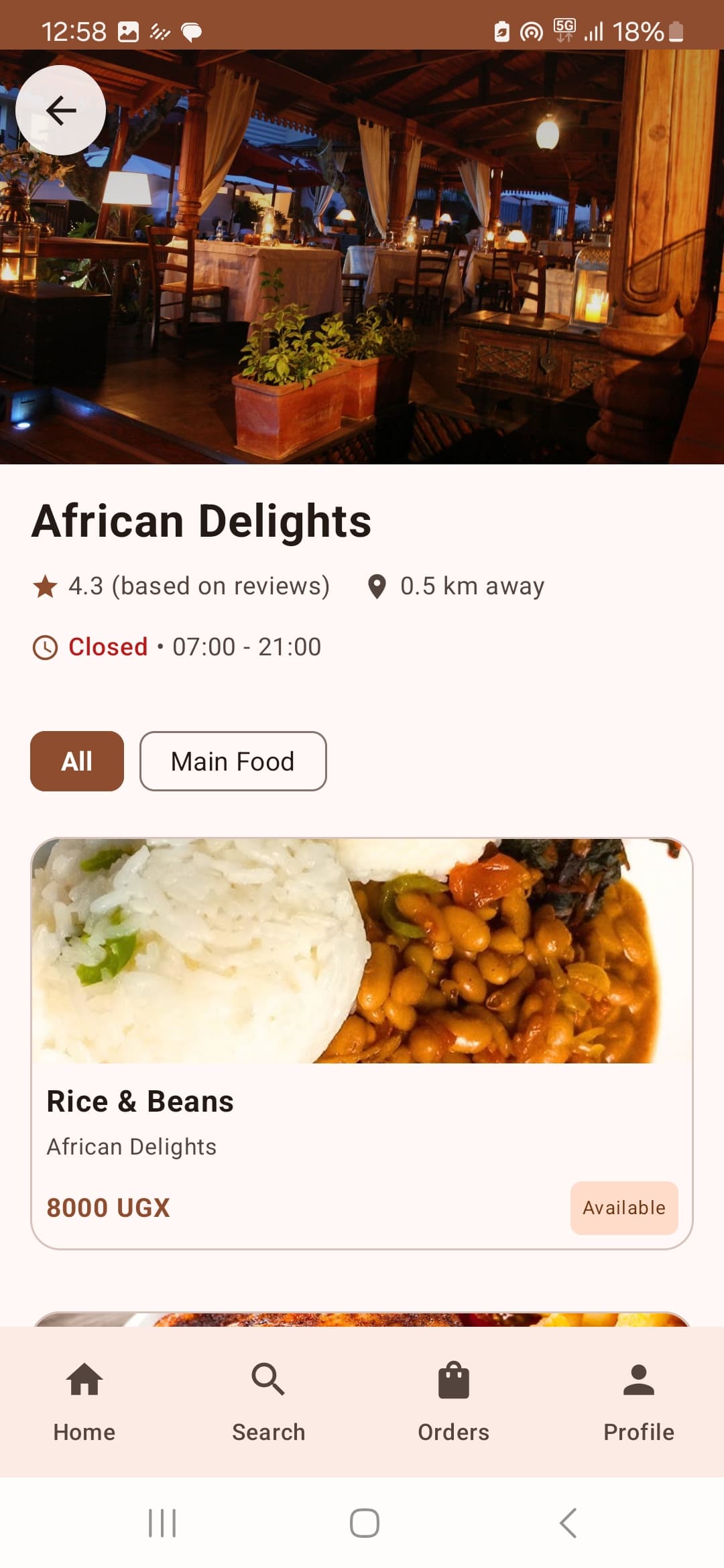 MenuLive mobile interface screen 5